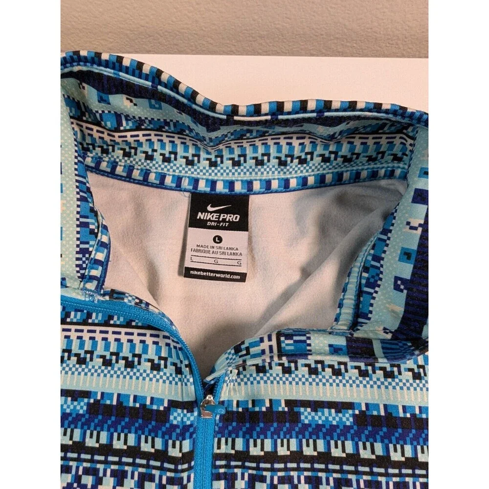 Nike Pro Dri-Fit Women's Size L Blue 1/4 Zip Pullover Thumb Holes Track